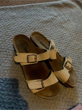 White Double-Buckle Slide Sandals